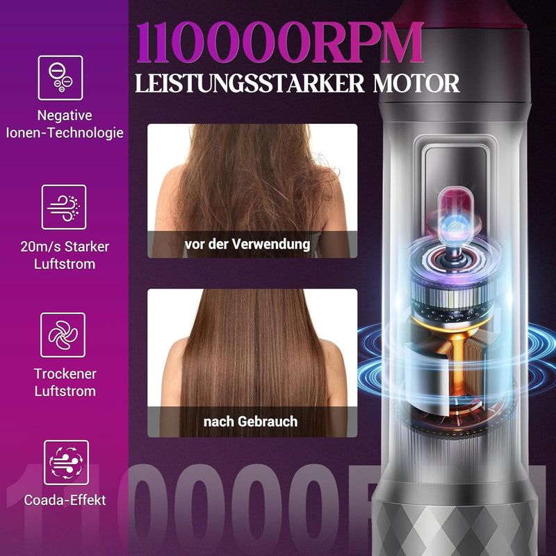 ChapStick 6 in 1 Warmluftbürste Set, Airstyler, Negativ Lonen Haarstyler mit Lockenstab automatisch,