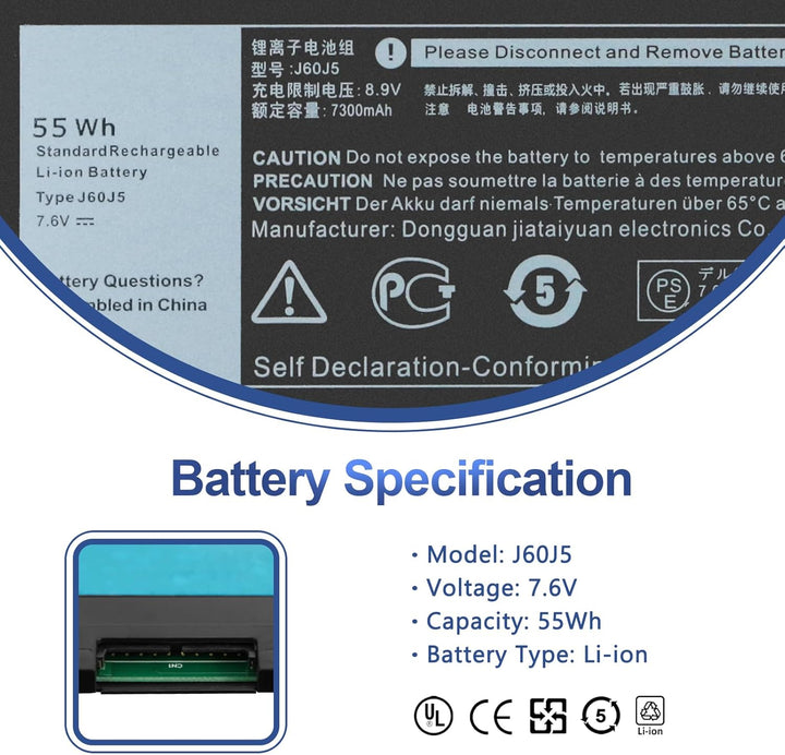 ANTIEE 55WH J60J5 Laptop Akku für Dell Latitude E7270 E7470 P61G001 Series Notebook P26S P26S001 0MC