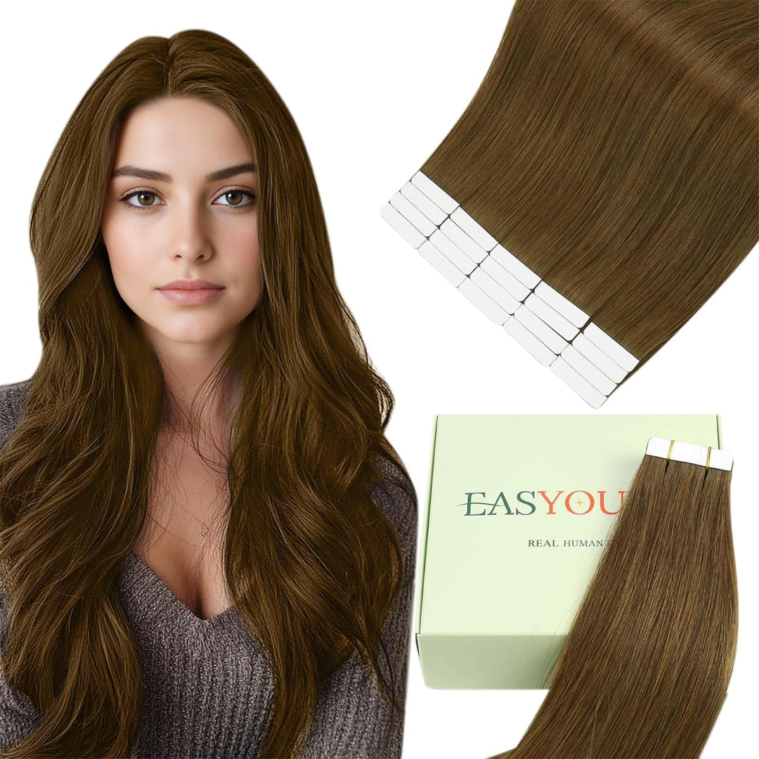 Easyouth Tape on Extension Echthaar Double Sides Tape on Echthaar Farbe Mittelbraun 18 Zoll 40g Seam