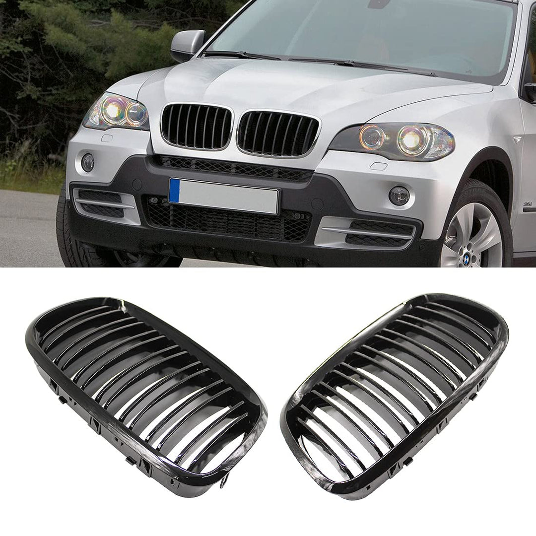 HZTWFC Doppellamelle Schwarz glänzend Vorderseite Racing Nierengitter Sportgrill passend für BMW X5