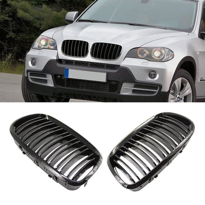 HZTWFC Doppellamelle Schwarz glänzend Vorderseite Racing Nierengitter Sportgrill passend für BMW X5