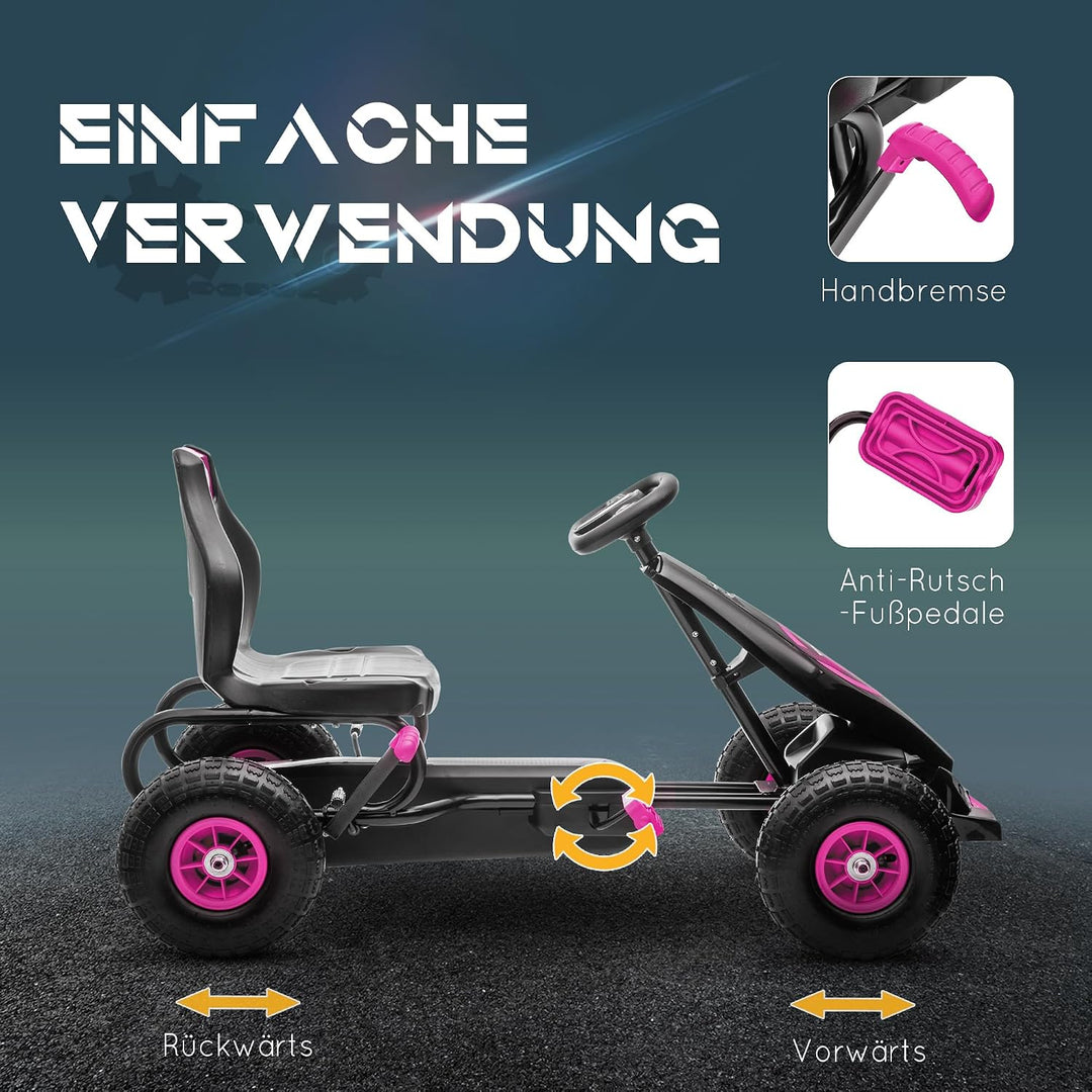 HOMCOM Gokart für Kinder, Kinderfahrzeug mit 3-stufig Verstellbarem Sitz, Tretfahrzeug mit Gummireif