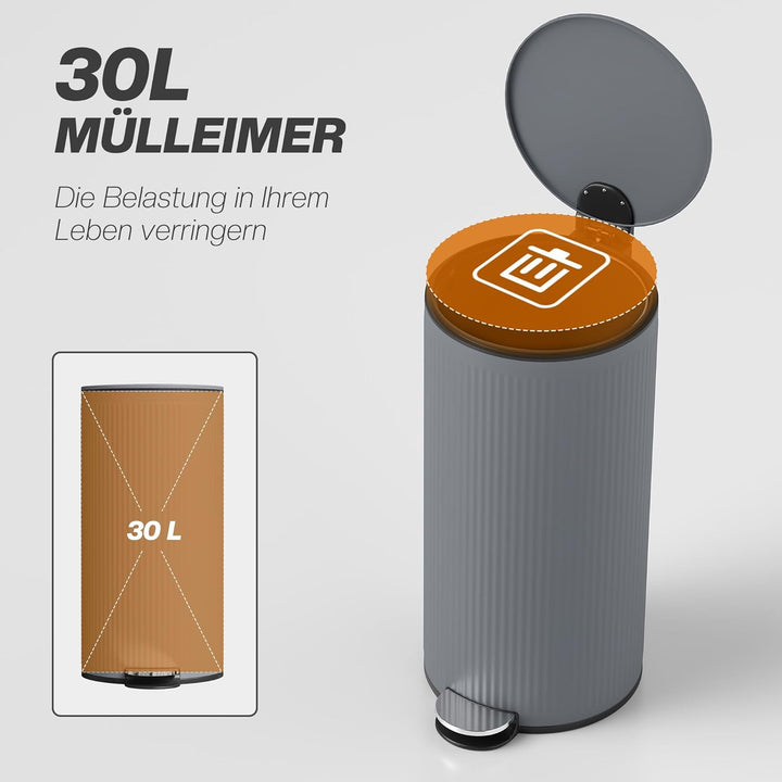 HOMCOM Mülleimer 30 L Treteimer mit Softclose-Deckel und Pedal, Abfallsammler mit abnehmbarem Innene