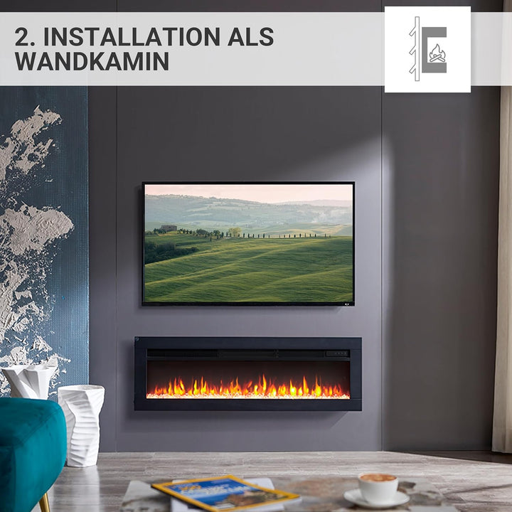 BALDERIA Elektrokamin Agnes 40" | 3in1 Elektrischer Stand-, Wand- oder Einbaukamin mit 3D-Flammeneff