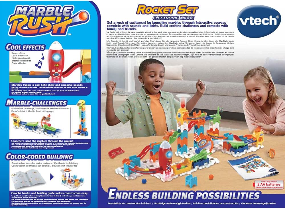 VTech - Marble Rush, elektronische Kugelbahn, Rocket Set Electronic M100E, Bauspiel, 79-teilig, 10 K