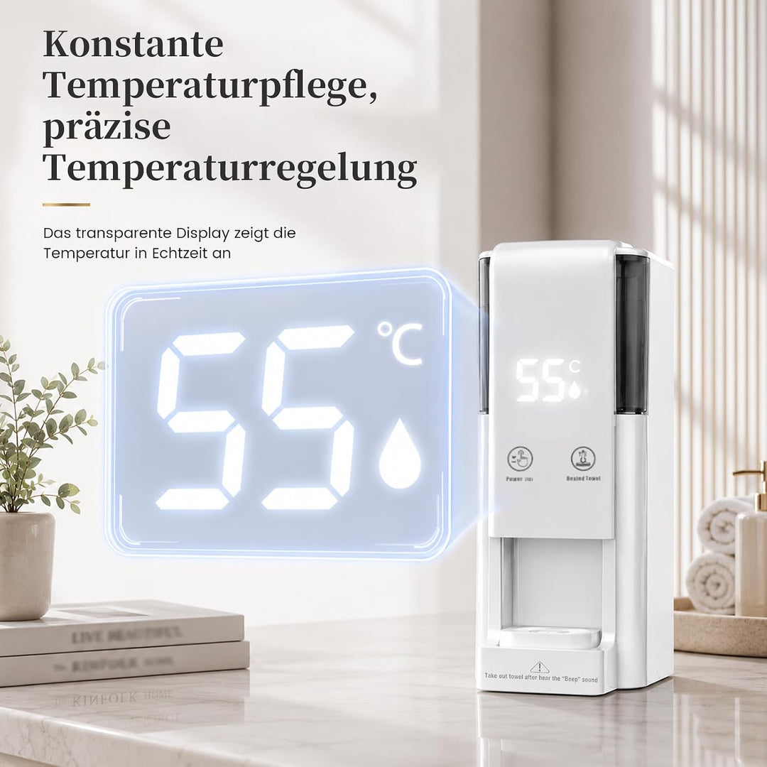 Heisstuchspender Elektrisch mit40 Komprimierten Einwegtüchern Handtuchwärmer Tragbar Vollautomatisch
