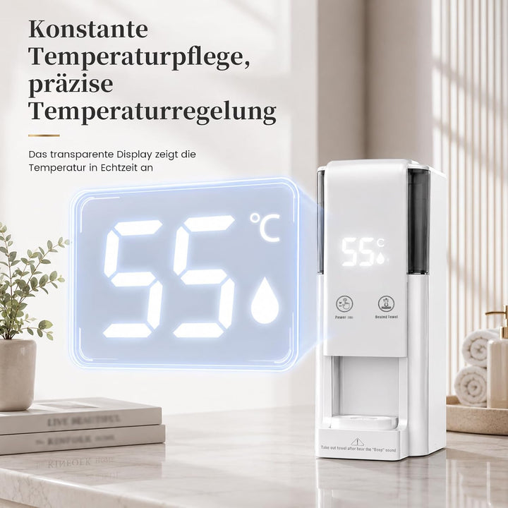 Heisstuchspender Elektrisch mit40 Komprimierten Einwegtüchern Handtuchwärmer Tragbar Vollautomatisch