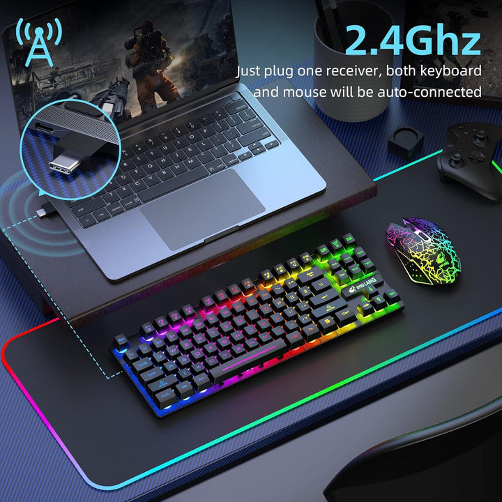87 Tasten Drahtlose Tastatur Maus Combo Regenbogen von hinten beleuchtet 2.4G wiederaufladbare mecha