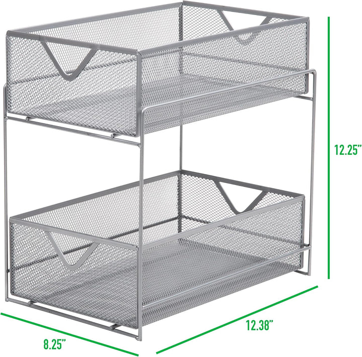 Mind Reader Network Collection, 2-Tier Sliding Basket Storage, Kitchen, Desk, Makeup, Cabinet Organi