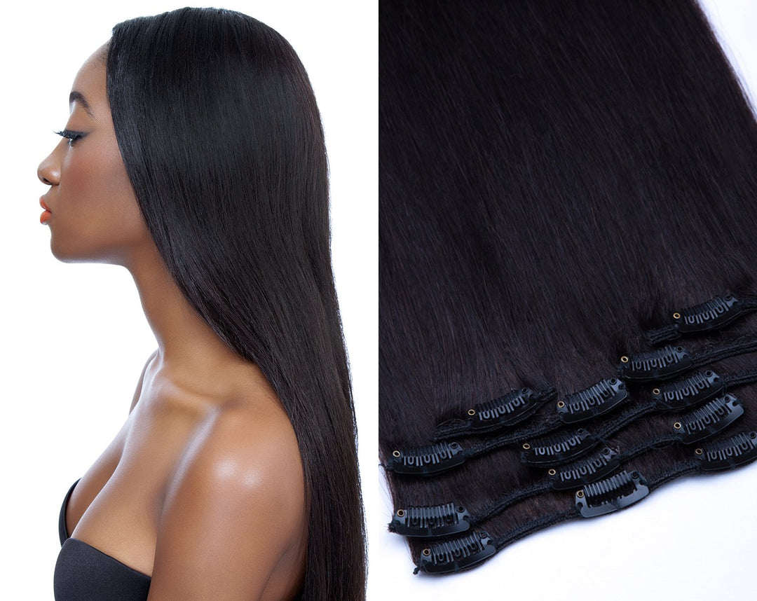 Echthaar Clip In Extensions Set 100% indisches Remy Echthaar 7 teilig / 7 Tressen hochwertige Haarve