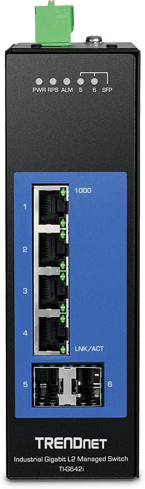 TRENDnet TI-G642i 6-Port Managed DIN Rail L2 Industrial Gigabit Switch, 4 Gigabit Ports, 2 SFP Slots