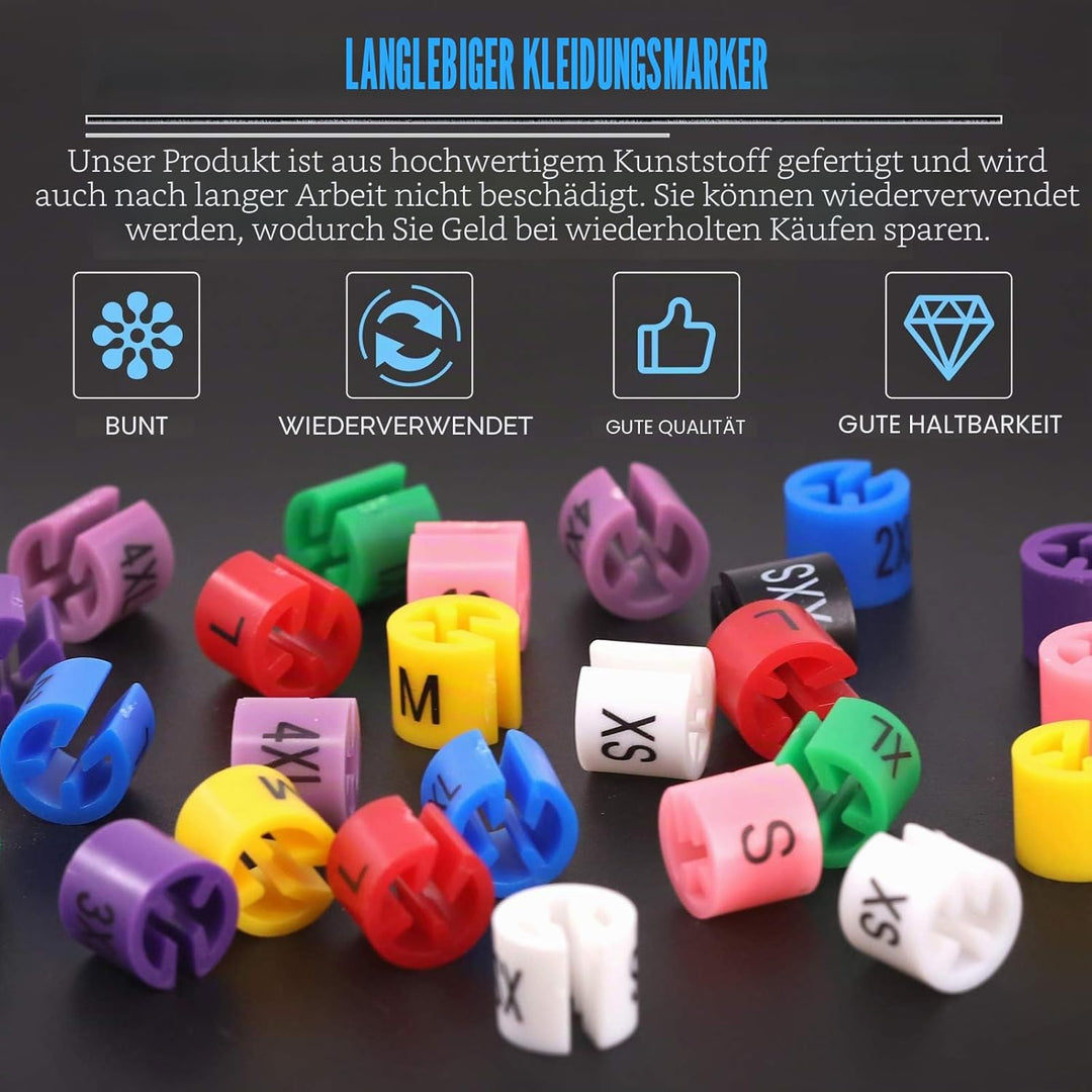 Glarks 820 Stück, 9 Farben, XXS – 4XL, farbige Kleidergrössenmarkierer, farbcodierte Grössenclips, S