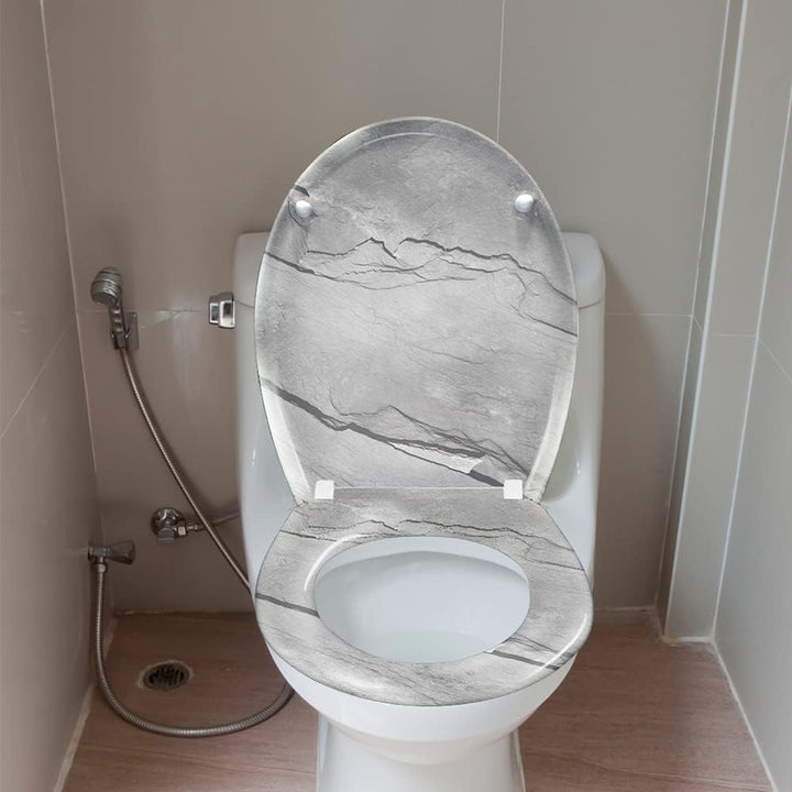 WC Sitz Absenkautomatik Toilettendeckel mit Absenkautomatik，Softclose aus Duroplast und Edelstahl To