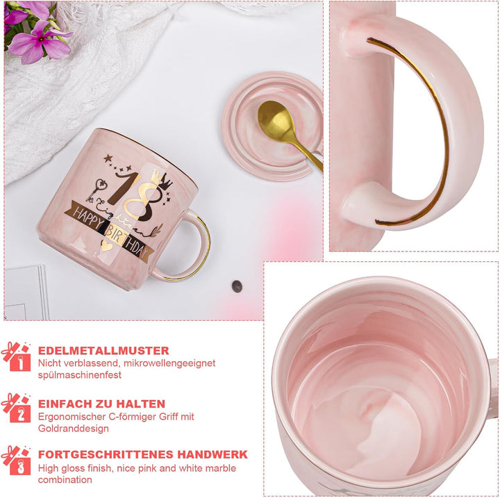 18. Geburtstag Mädchen, Alles Gute zum 18th Geburtstag, 14 Unzen Kaffeetasse mit Golddruck, Lustiges