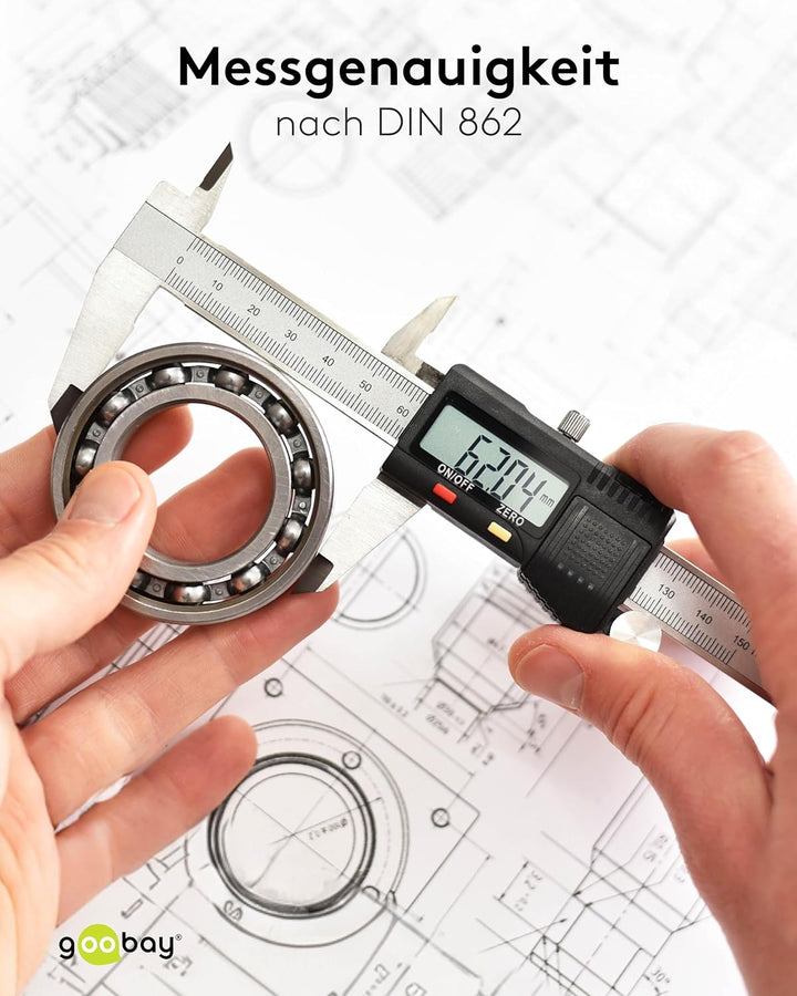 Goobay 77139 Messschieber digital 0 - 300 mm / Elektrische Schieblehre digital 12 Zoll / Für Tiefen-