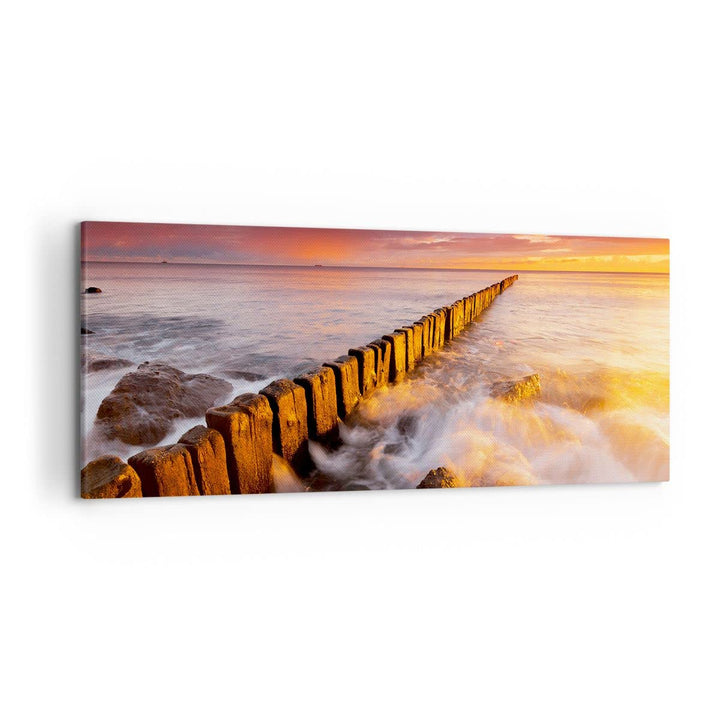 Wandbilder Dekoration Wohnzimmer Boot Landschaft Meer Ostsee Panorama Bilder auf Leinwand 120x50cm L