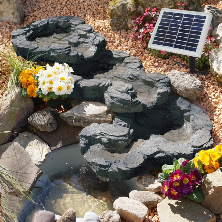 AMUR Solar GARTENBRUNNEN Bachlauf QUELLBACH II mit LED-Licht/Hybrid-System, 230V ZIERBRUNNEN VOGELBA