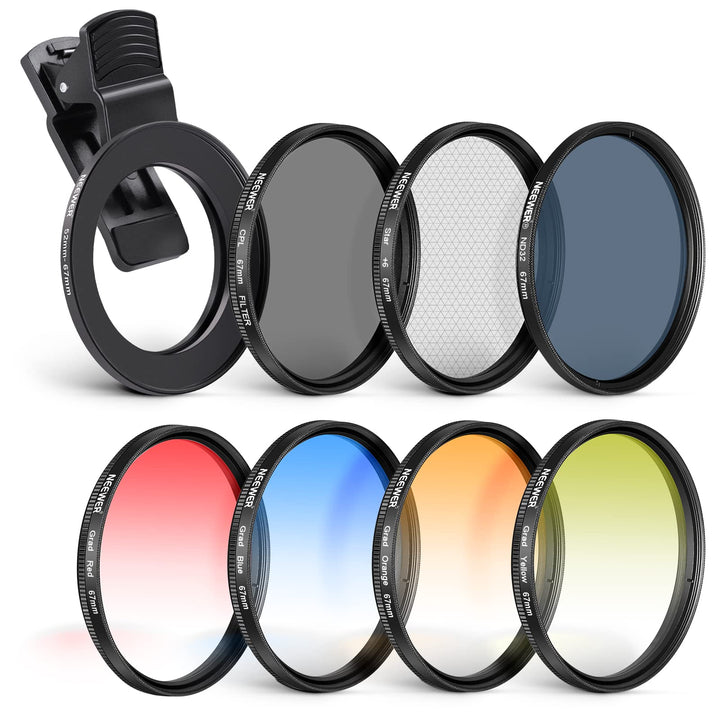 NEEWER 67mm ND+CPL+Effekt Filter Set mit Handy Phone Objektiv Klammer, Polfilter ND32, 6 Punkt Stern
