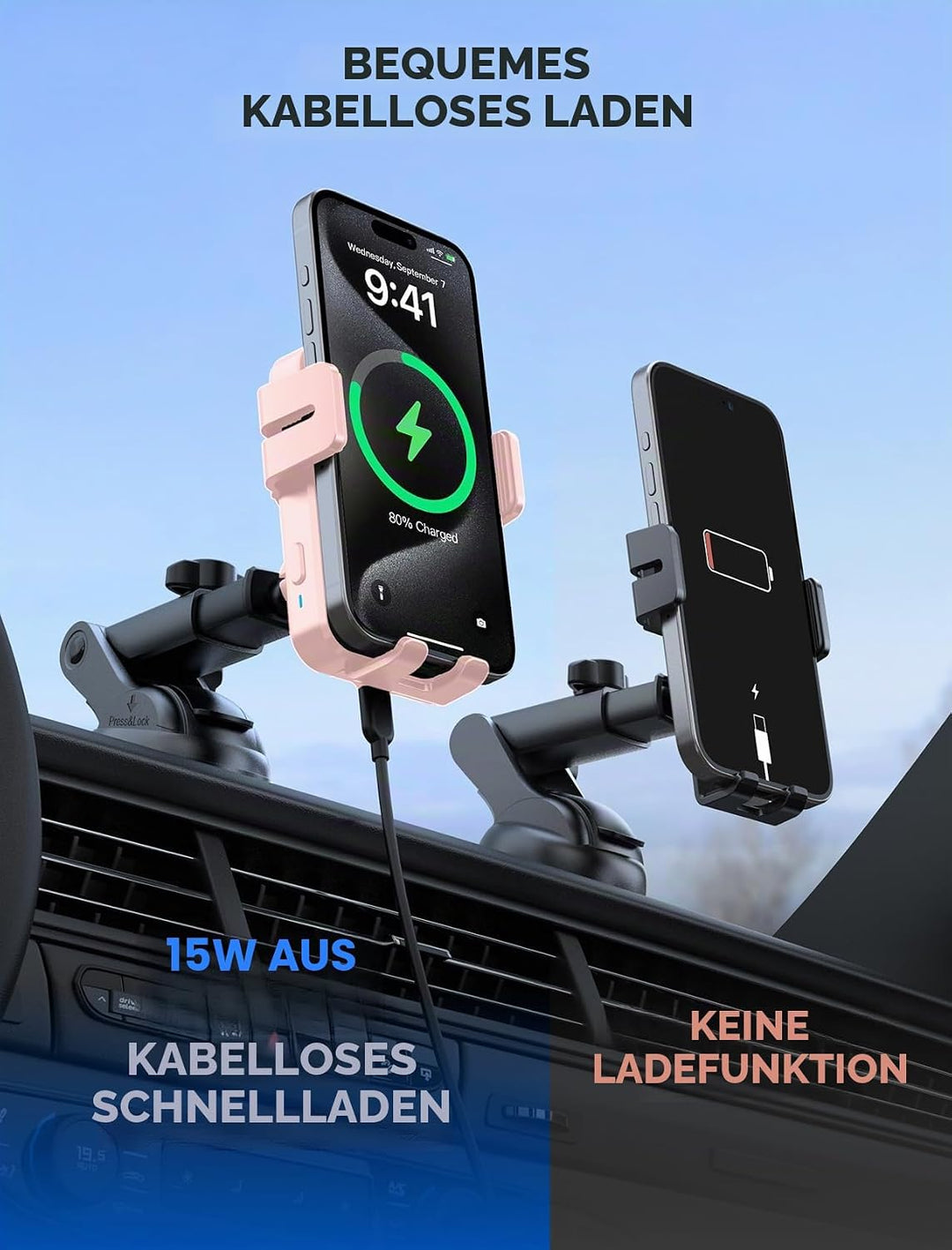 MOKPR Handyhalterung Auto mit Ladefunktion, 15W Handyhalterung Auto Induktives Laden für Entlüftungs