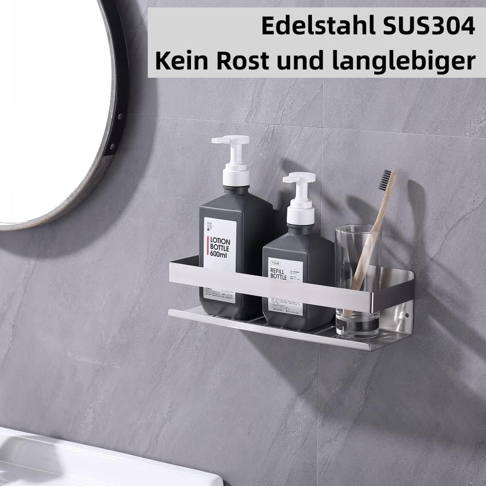 HomeHeng Duschablage Ohne Bohren Gebürstetes Nickel, Duschregal Wandmontage Badregal Duschkorb Edels
