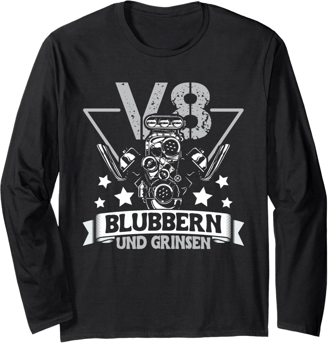 V8 Blubbern und grinsen - Schrauber Kfz Mechaniker Tuner Langarmshirt