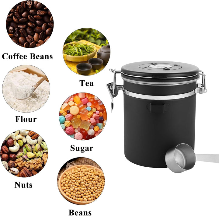 2er Kaffeedose Luftdicht aus Edelstahl, 1,5L KaffeebohnenbehäLter Mit EdelstahllöFfel Und Zeiterfass