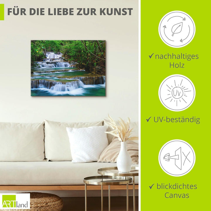 ARTland Leinwandbilder Wandbild Bild auf Leinwand 80x60 cm Natur Landschaft Wasserfall Wald Thailand
