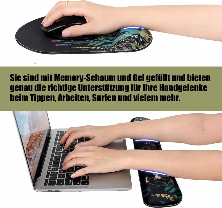 3-in-1 Handgelenkauflage Set, Mauspad mit Gelkissen+Handballenauflage Tastatur+Untersetzer,Ergonomis