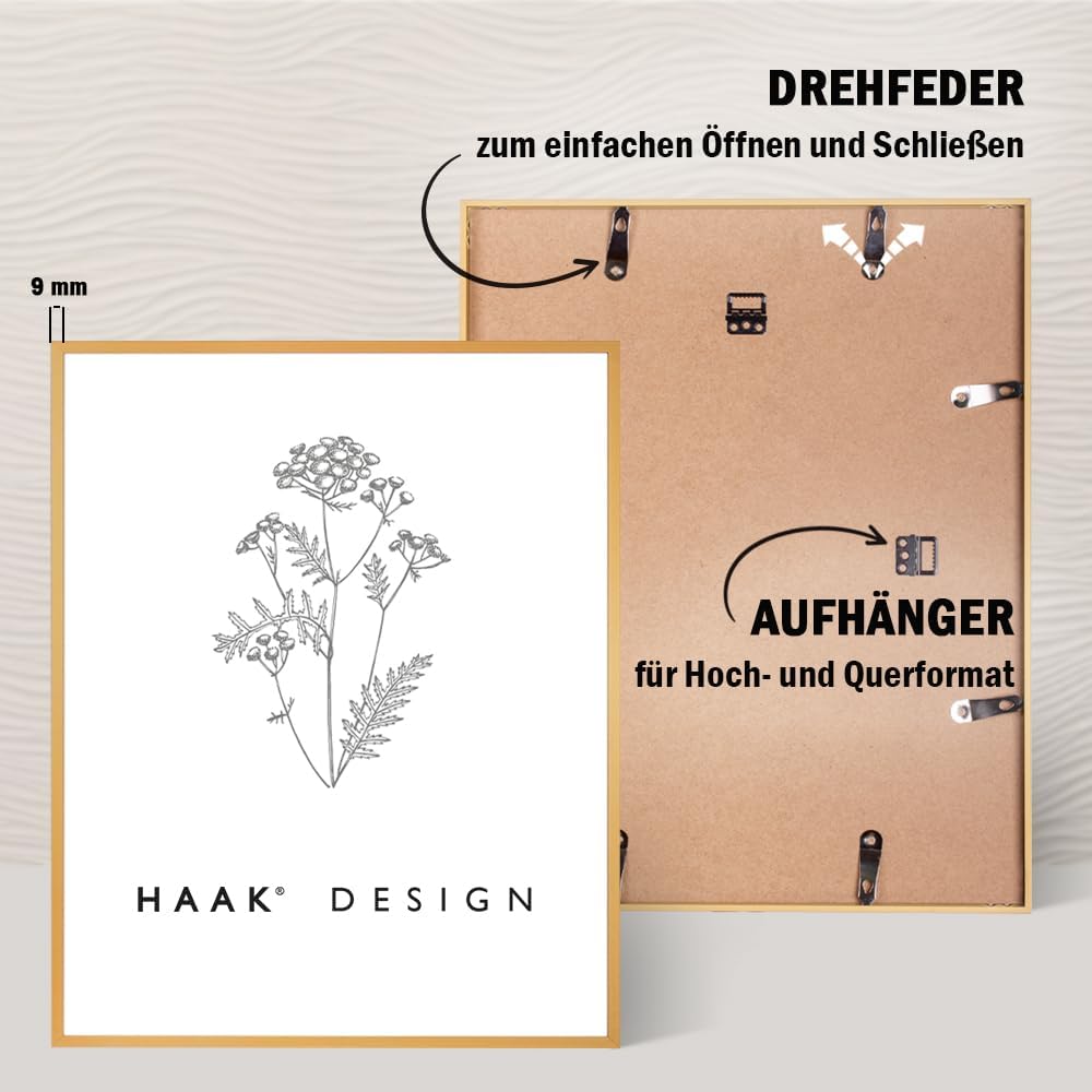 HaakDesign schmaler Bilderrahmen Alena Aluminium Alubilderrahmen 60 x 80 cm Gold Fotorahmen, Geschen