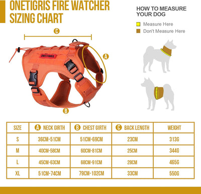 OneTigris Hundegeschirr, FIRE Watcher 2.0 Taktisches Geschirr 2 Metallschnallen MOLLE Sicherheitsges