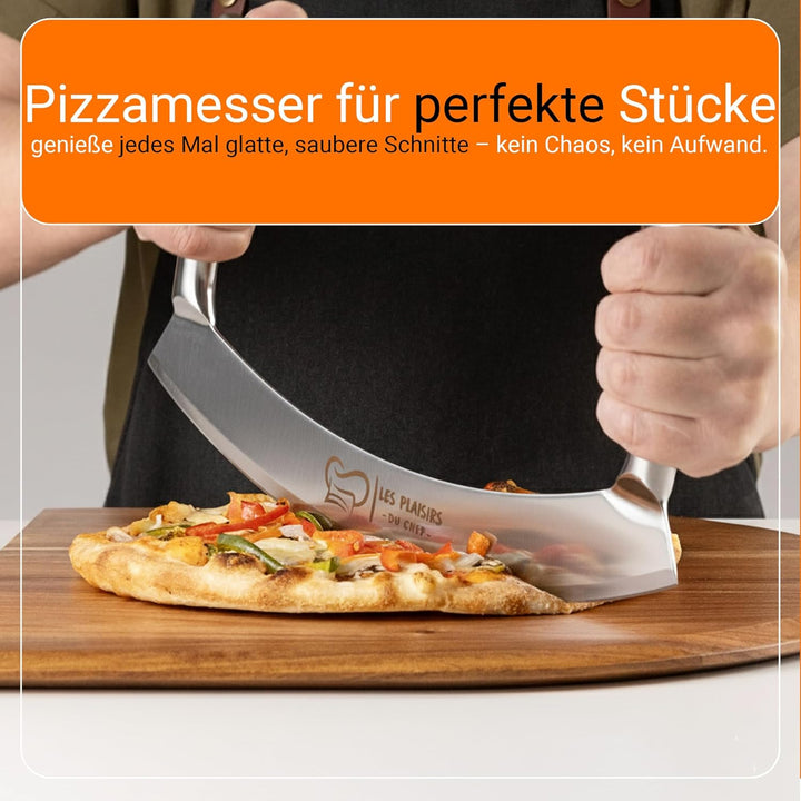 Extra scharfer Pizza Schneider/Pizzaschneider aus Edelstahl | Grosses Wiegemesser 30,5 cm mit Doppel