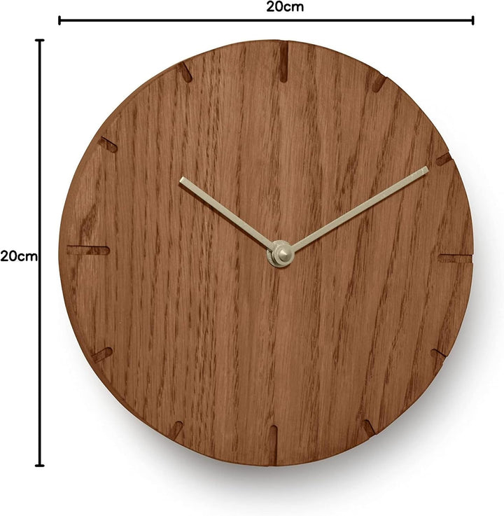 Natuhr Wanduhr Eiche rustikal Holz Solide 20 cm Mini Massivholz, geräuscharmes U.T.S. Uhrwerk (Räuch