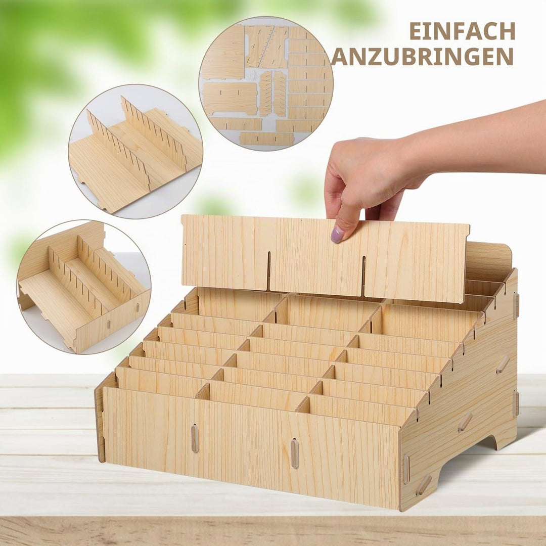 Operitacx Handy-Aufbewahrung für Schule, Handy, Gitter, Organizer, Holz, 30 Steckplätze, Handybox, K