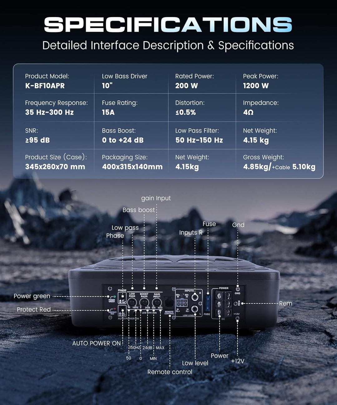 VECHTEL Ultra Flacher Auto Subwoofer 7cm Untersitz, Aktiver Subwoofer 1200W Spitzenleistung mit 360°
