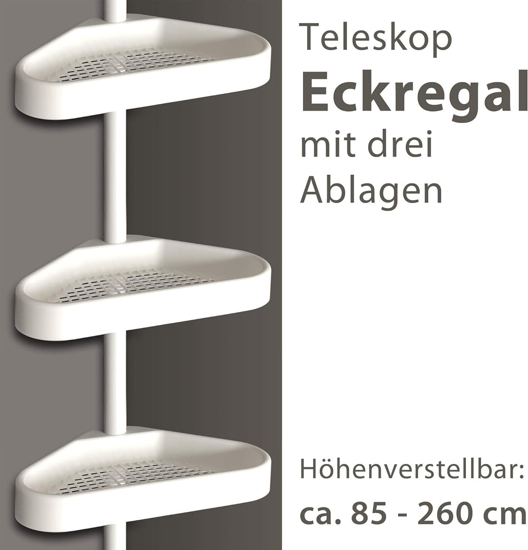 GK Teleskopregal Eckregal mit 3 Ablagen Badregal Ecke Duschecke Duschregal Regal