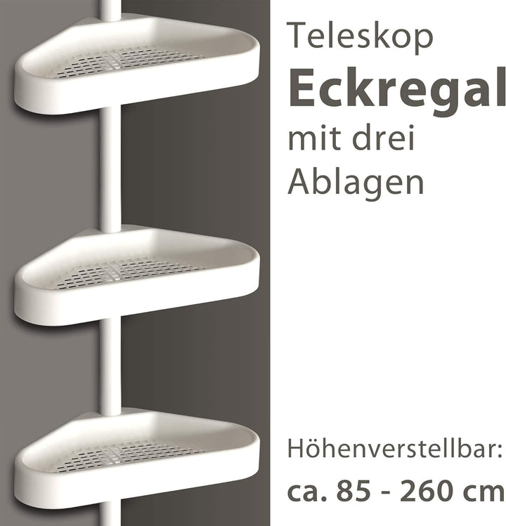 GK Teleskopregal Eckregal mit 3 Ablagen Badregal Ecke Duschecke Duschregal Regal