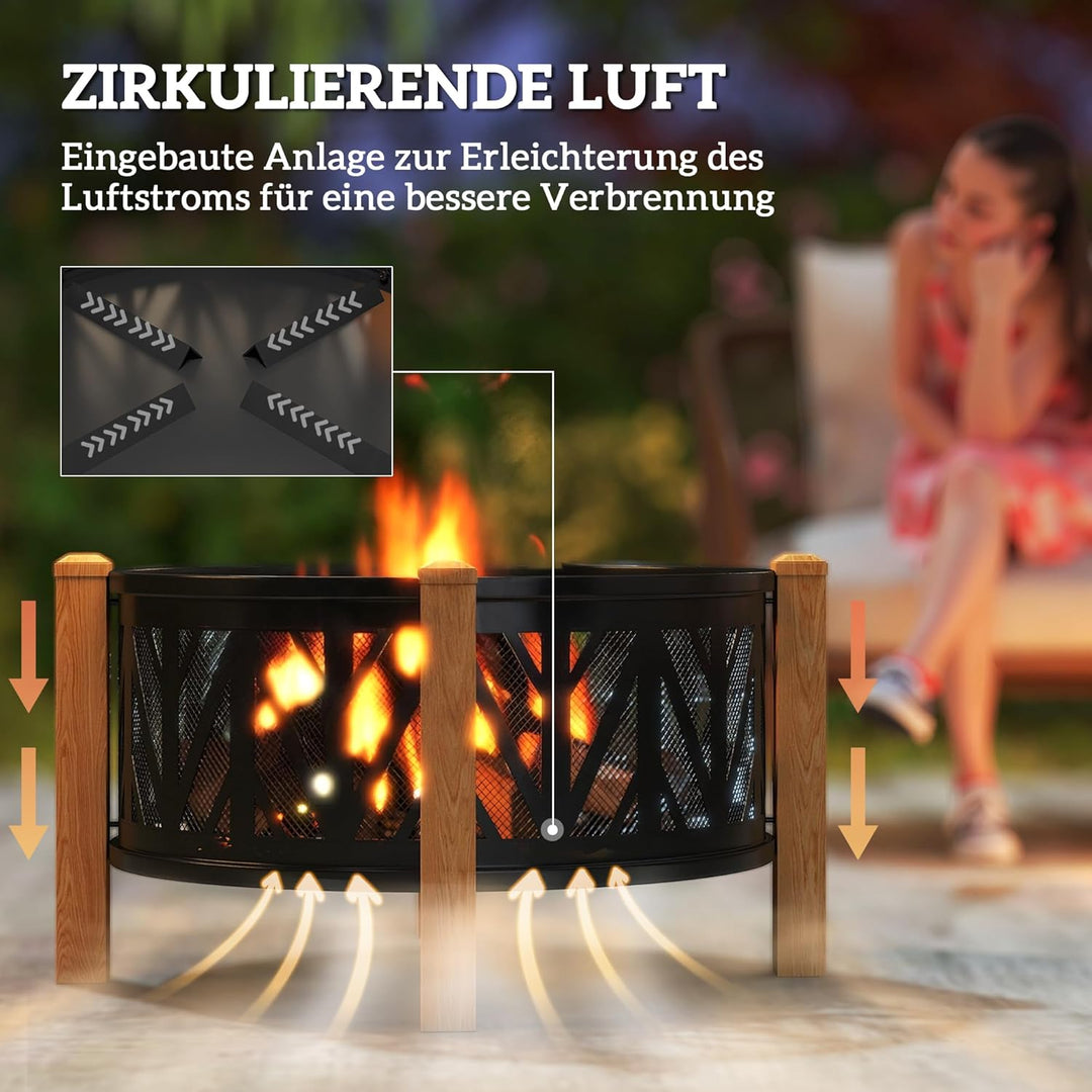 Outsunny 2-in-1 Feuerschale mit Grillrost Ø75 x 58 cm Feuerstelle mit Funkenschutz Schürhaken Feuers