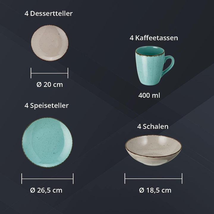 Peill+Putzler Germany | Kombiservice 16-teilig | Geschirrset aus Feinsteinzeug handbemalt jedes Teil