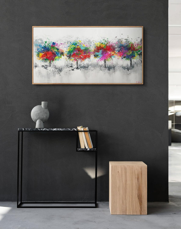 YS-Art Abstrakt Design Acryl Gemälde auf Leinwand bunter Wald handgemalt Wandbilder Wohnzimmer moder