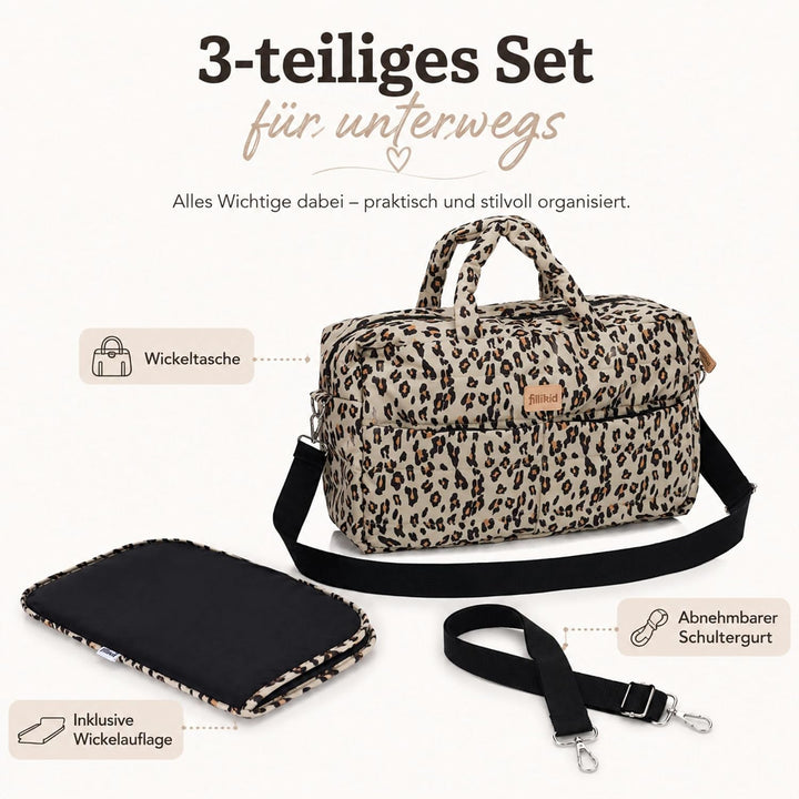 Fillikid Wickeltasche Toulouse Exklusiv | Inkl. Wickelauflage | Grosse Windeltasche mit Schultergurt