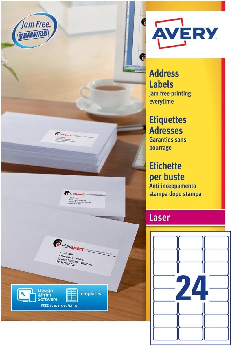 Avery L7159 Adress-Etiketten Laser, weiss Verpackung: 100 Blätter einzeln, Verpackung: 100 Blätter e
