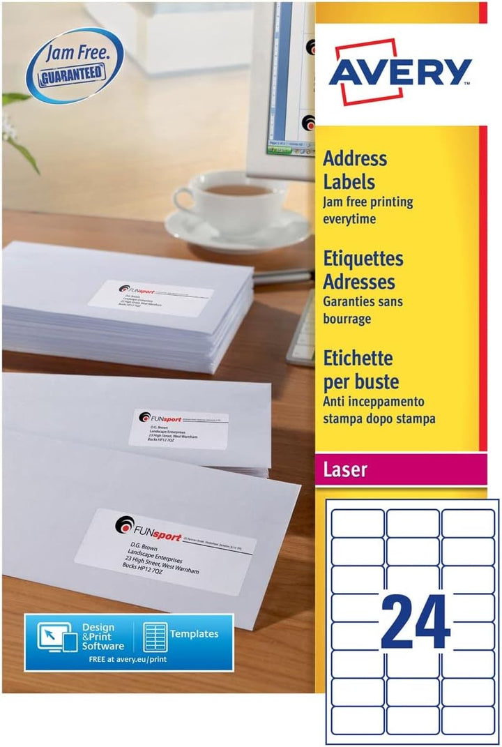 Avery L7159 Adress-Etiketten Laser, weiss Verpackung: 100 Blätter einzeln, Verpackung: 100 Blätter e