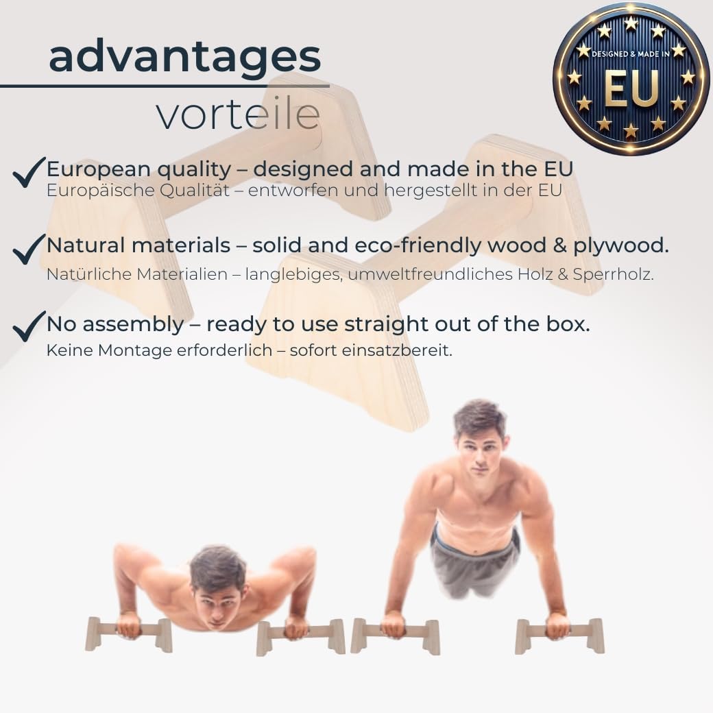 Push-Up Handles – Ergonomische Liegestützgriffe aus Holz für Calisthenics, Krafttraining & Yoga, sta