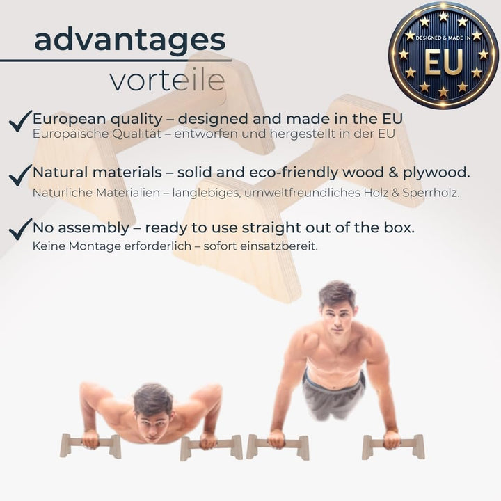 Push-Up Handles – Ergonomische Liegestützgriffe aus Holz für Calisthenics, Krafttraining & Yoga, sta