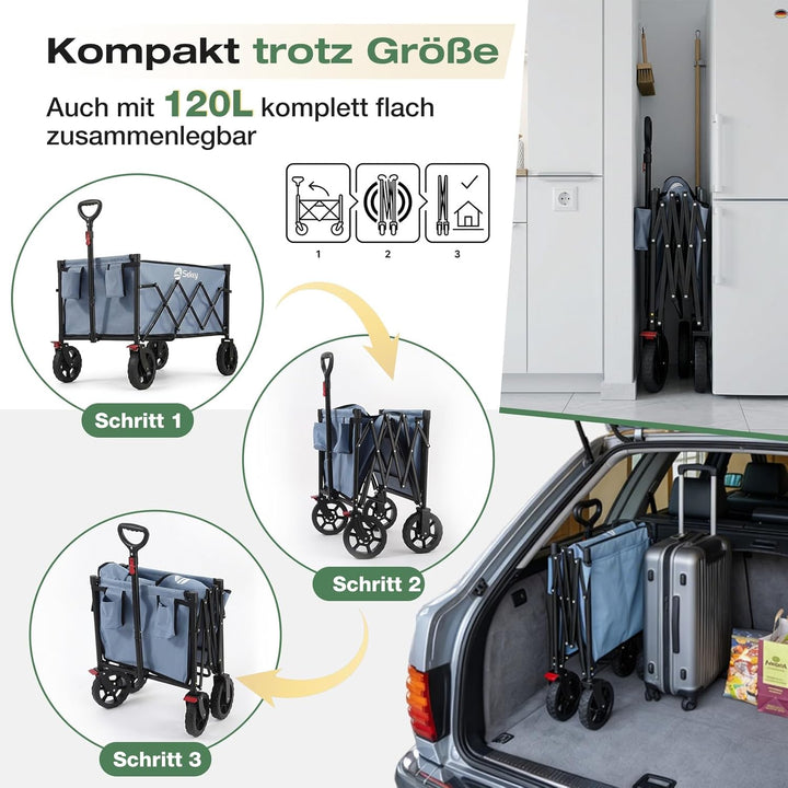 Sekey Bollerwagen Faltbar 120L 100KG Belastbar, Transportwagen klappbar Geländetauglich mit Bremse,