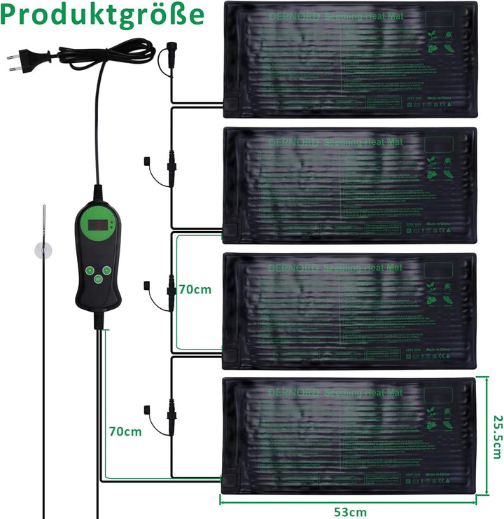 DERNORD 4 Pflanzmatte mit 1 Thermostat 30W Heizmatte 25.5 X 52.7CM Pflanzen Wasserdicht Heating Pad