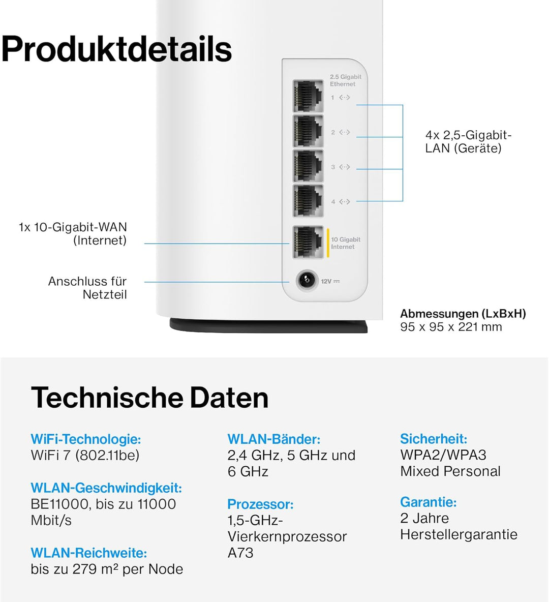 Linksys Velop Pro 7 10G LN1401 – Tri-Band Mesh-System mit 1x 10- Gigabit-Internet-/WAN-Port und 4X 2