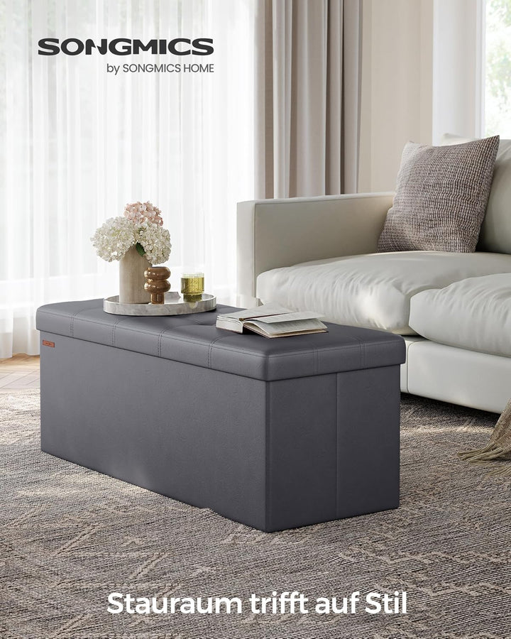 SONGMICS LSF070G01 Sitztruhe, Sitzbank, Holzwerkstoff, Dunkelgrau, 110 x 38 x 38 cm Dunkelgrau 110L