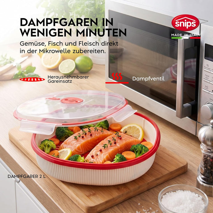 Snips | Set 5-teilig Mikrowellenbehälter | Dampfgarer 4 L, Dampfgarer 2 L, Reiskocher, Eier- und Ome