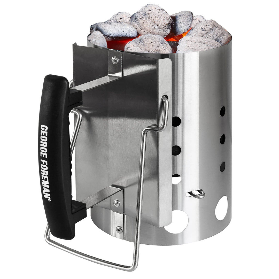 George Foreman Holzkohle-Starter, 14 cm Durchmesser, tragbarer Grill, Kohlebrenner, leicht und langl